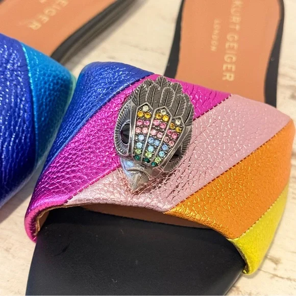 Kurt Geiger Kensington Flat Sandals Rainbow Metallic Stripe Slide Size 36.5 EU - Picture 6 of 16